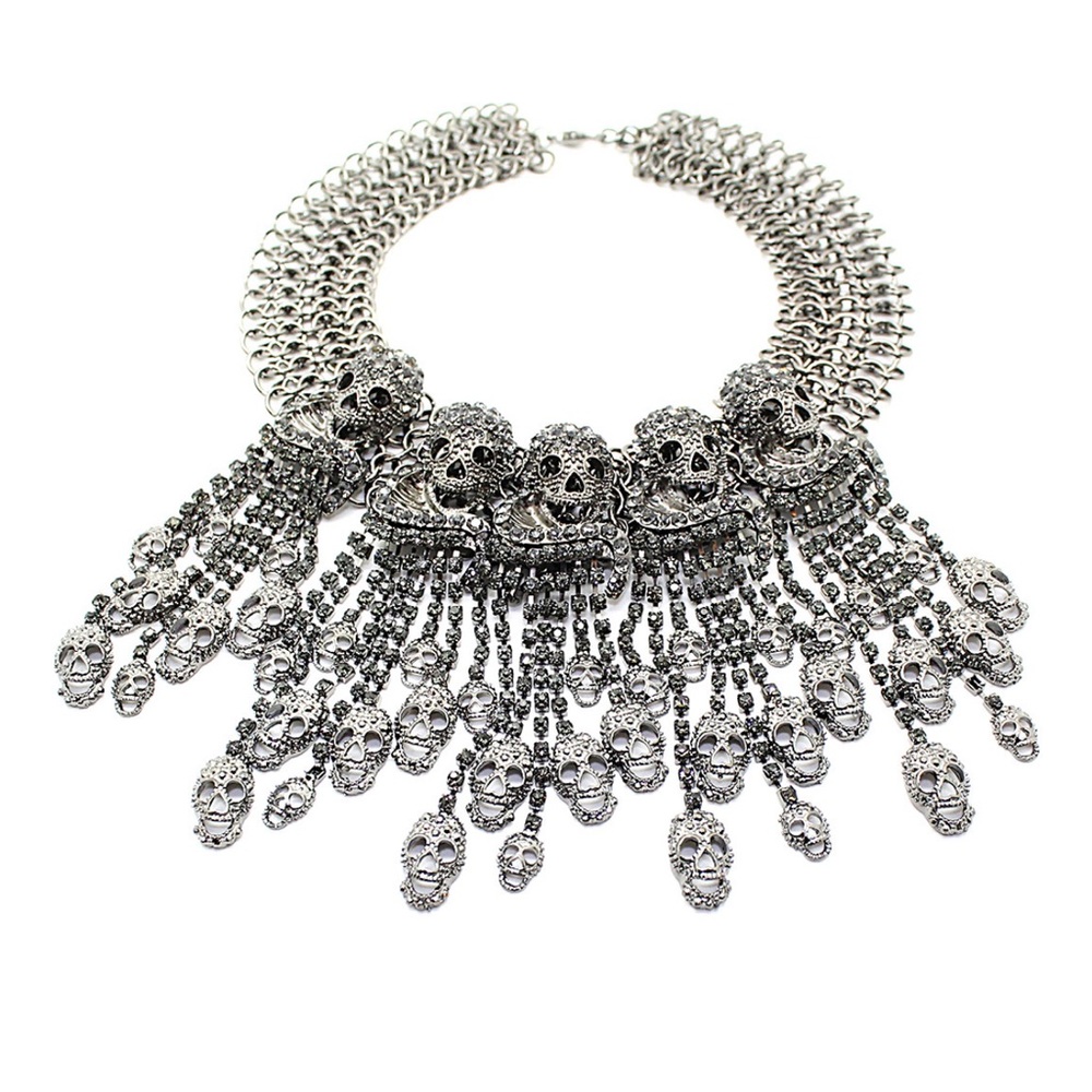 Hprhinestone Dangling Skull On Chain Statement Ne… - image 1
